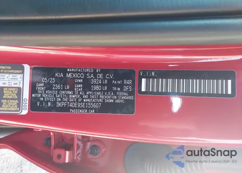 2025 Kia K4 Lxs from USA, damaged, VIN 3KPFT4DE9SE155607